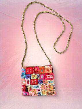 Valerie Stevens Multicolor Beaded Patchwork Crossbody Bag
